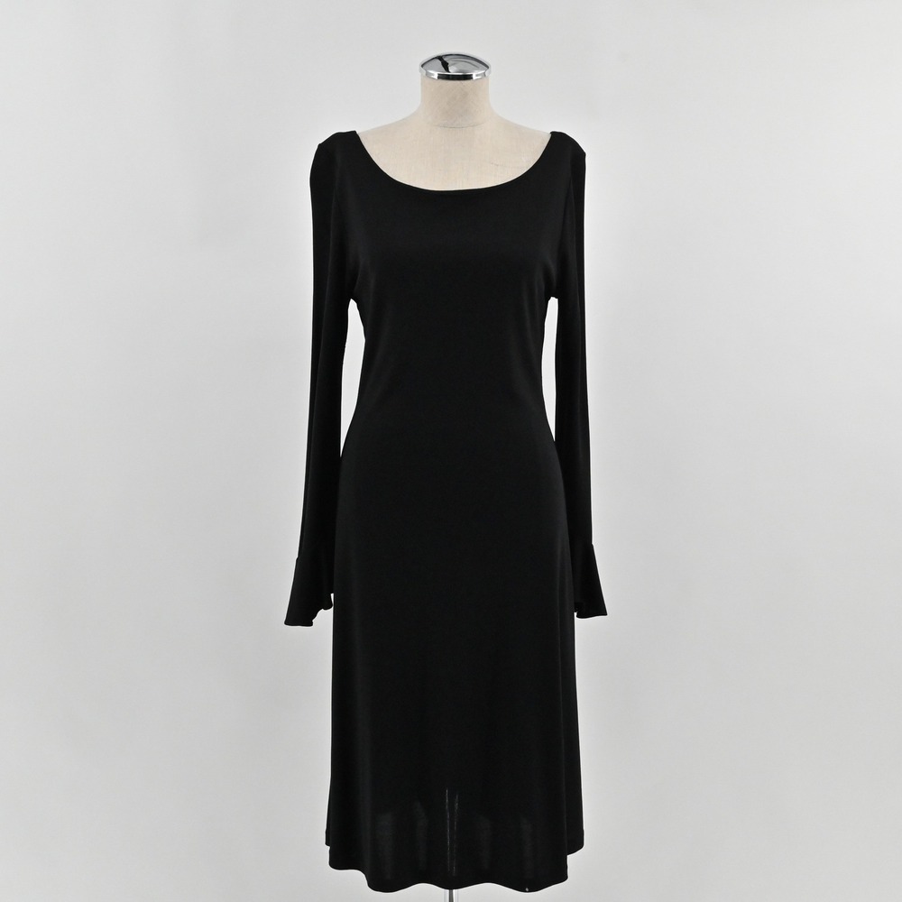 Theory Bell Sleeve Sheath Dress Womens Size L Black Scoop Neck Midi Minimalist